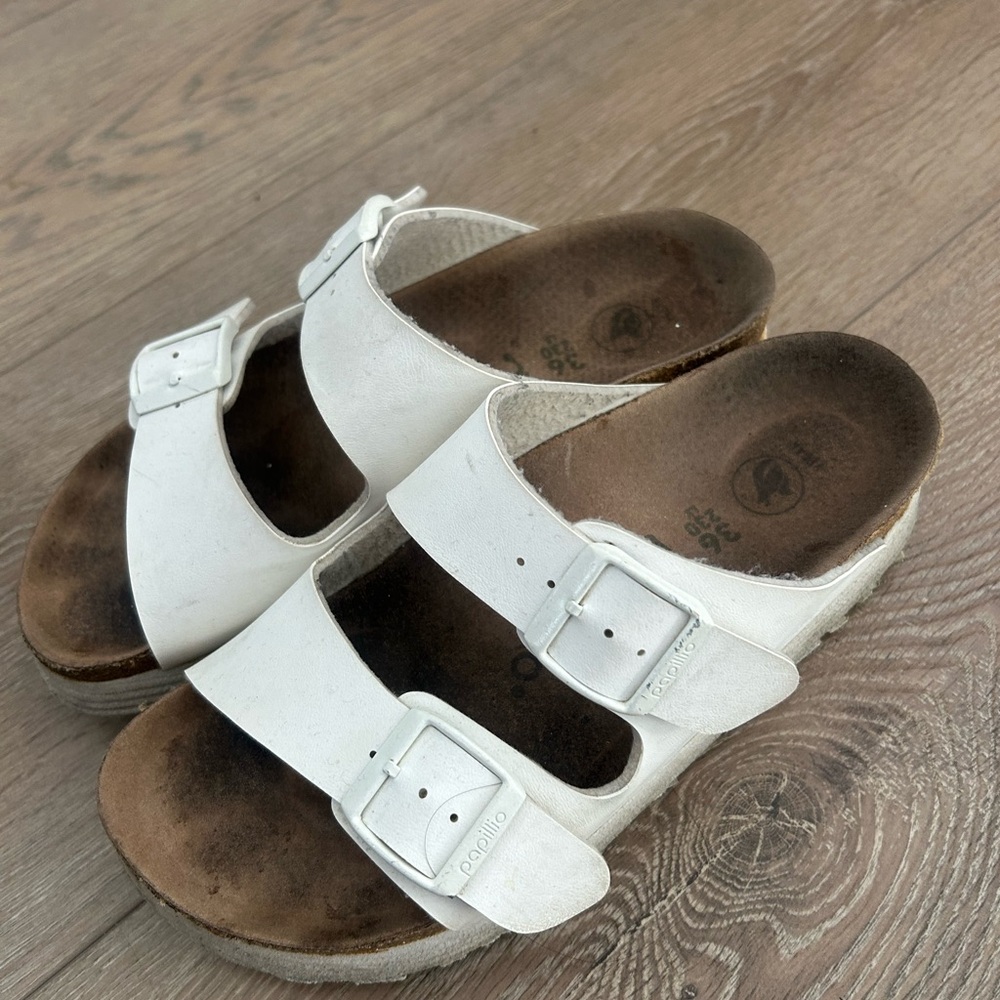 Papillio by Birkenstock white platform Double Strap Sandals size 36 or 5 - Picture 3 of 8